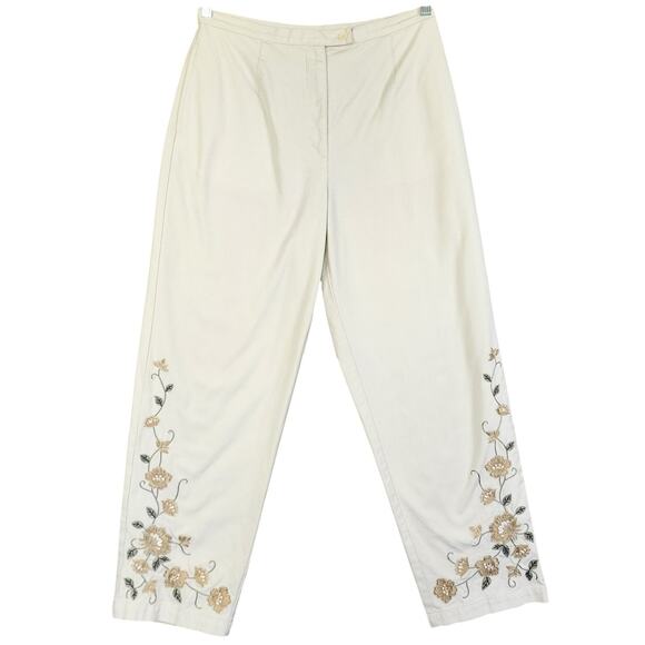 Talbots Womens Vintage Embroidered Pants Size 12 Cream Floral High Rise Straight - Picture 1 of 15